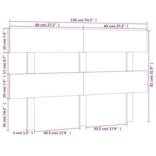 Uzglavlje za krevet sivo 138 x 3 x 81 cm od masivne borovine - Siva 138 x 81 cm 1 Cijena