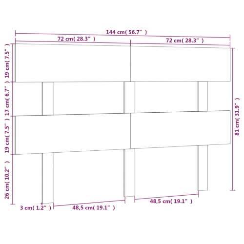 Uzglavlje za krevet crno 144 x 3 x 81 cm od masivne borovine - Crna 144 x 81 cm 1 Cijena