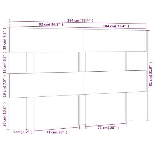 Uzglavlje za krevet bijelo 184 x 3 x 81 cm od masivne borovine - Bijela 184 x 81 cm 1 Cijena