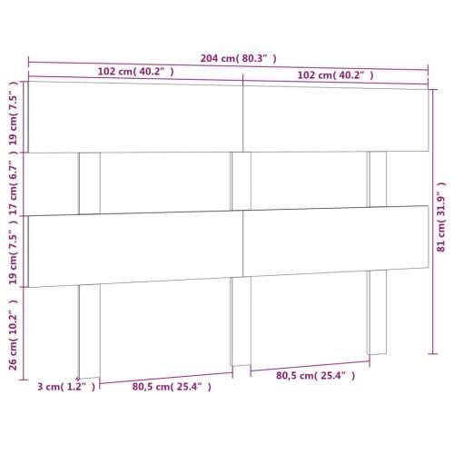 Uzglavlje za krevet sivo 204 x 3 x 81 cm od masivne borovine - Siva 204 x 81 cm 1 Cijena