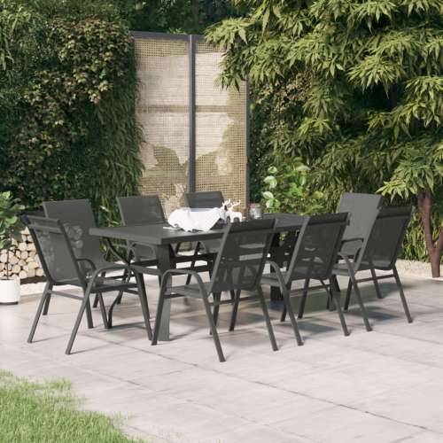 Vrtna garnitura - 9-dijelni vrtni blagovaonski set sivo-crni - Siva i crna Dužina stola 180 cm 8 Cijena