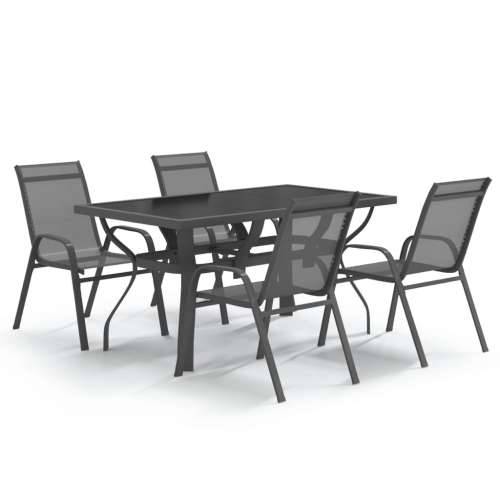 Vrtna garnitura - 5-dijelni vrtni blagovaonski set sivo-crni - Siva i crna Dužina stola 140 cm 4 Cijena