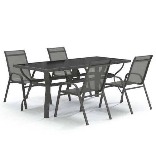 Vrtna garnitura - 5-dijelni vrtni blagovaonski set sivo-crni - Siva i crna Dužina stola 180 cm 4 Cijena