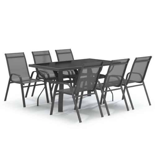 Vrtna garnitura - 7-dijelni vrtni blagovaonski set sivo-crni - Siva i crna Dužina stola 140 cm 6 Cijena