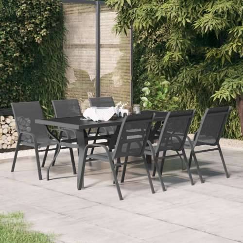 Vrtna garnitura - 7-dijelni vrtni blagovaonski set sivo-crni - Siva i crna Dužina stola 180 cm 6 Cijena