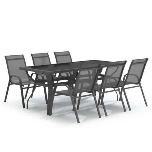 Vrtna garnitura - 7-dijelni vrtni blagovaonski set sivo-crni - Siva i crna Dužina stola 180 cm 6 Cijena
