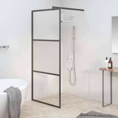 Pregrada za tuš 90 x 195 cm s napola mutnim staklom ESG crna - Crna 90 x 195 cm napola matirano Cijena