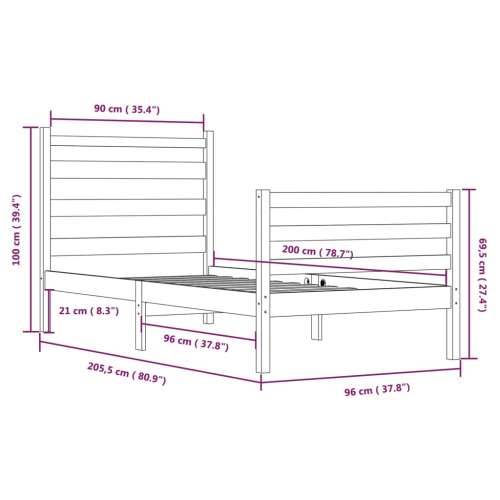 Okvir za krevet od masivne borovine 90 x 200 cm - Prirodna 90 x 200 cm Cijena