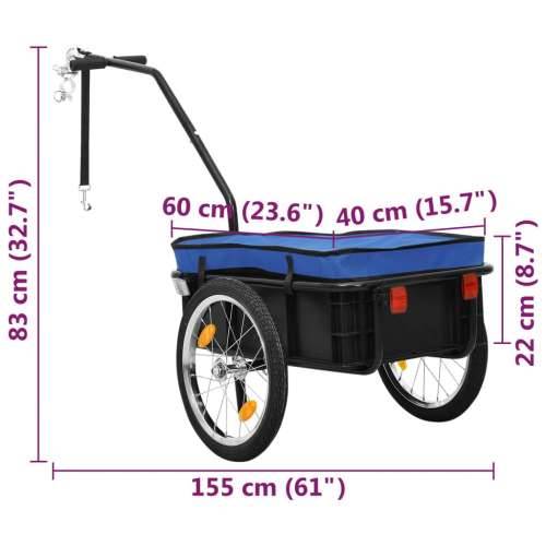 Prikolica za bicikl / ručna kolica 155x60x83 cm čelična plava Cijena
