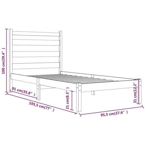 Okvir za krevet od masivne borovine 90x190 cm jednokrevetni - Prirodna 90 x 190 cm Cijena