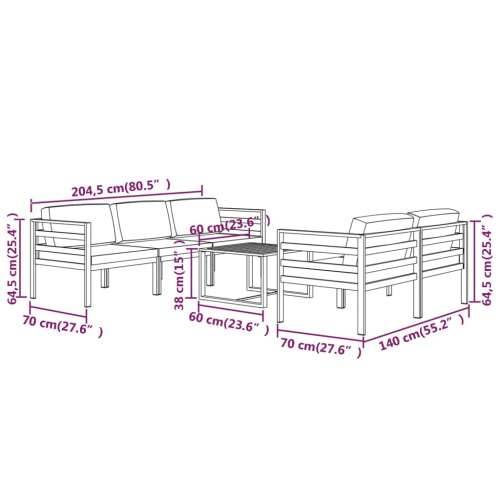 6-dijelna vrtna garnitura s jastucima aluminijska antracit - 4x kutna + srednja + stol 1 Cijena