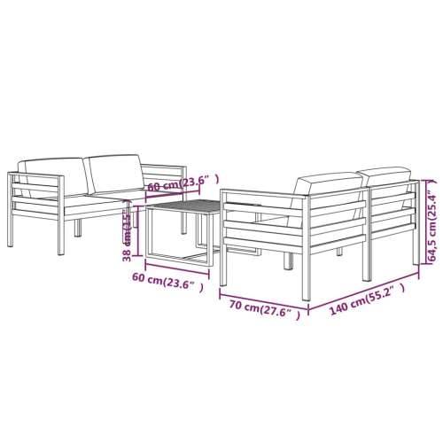 5-dijelna vrtna garnitura s jastucima aluminijska antracit - 4x kutna + stol 1 Cijena