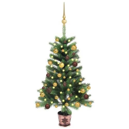 Umjetno osvijetljeno božićno drvce s kuglicama 65 cm zeleno