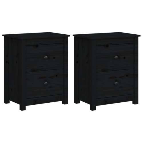 Noćni ormarići 2 kom crni 50 x 35 x 61,5 cm od masivne borovine - Crna 2 Cijena