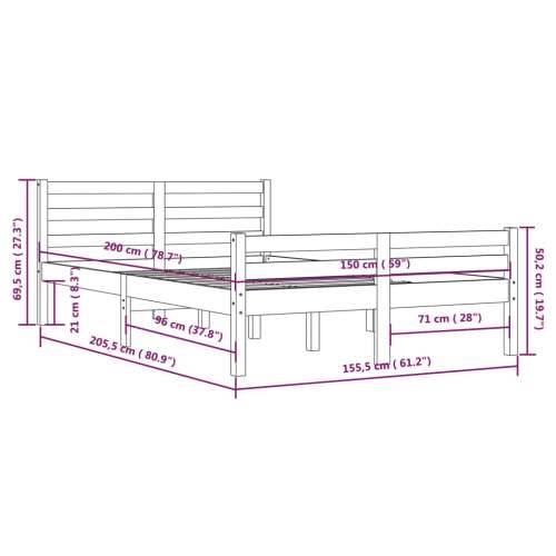 Okvir za krevet od masivne borovine bijeli 150 x 200 cm king - Bijela 150 x 200 cm Cijena