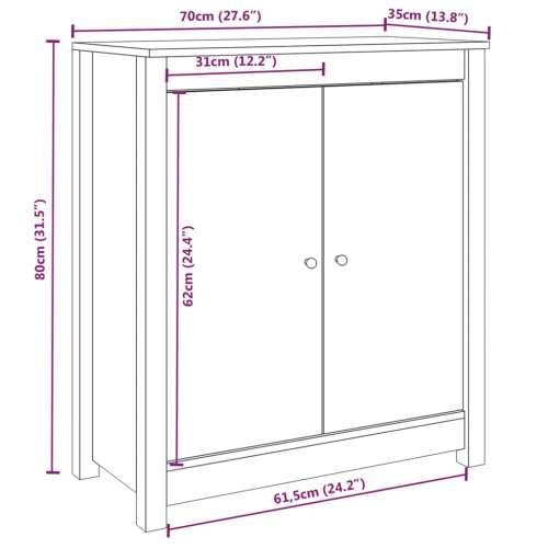 Komoda bijela 70 x 35 x 80 cm od masivne borovine - Bijela 1 Bočni ormarić s 2 vrata Cijena