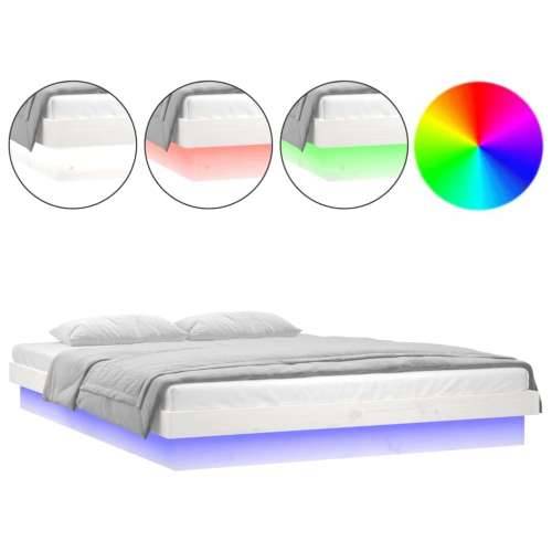 LED okvir za krevet bijeli 160 x 200 cm od masivnog drva Cijena
