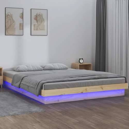 LED okvir kreveta 180 x 200 cm veliki bračni od masivnog drva Cijena