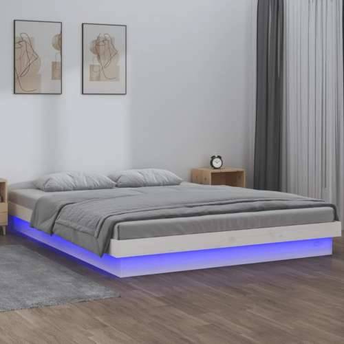 LED okvir za krevet bijela 140 x 190 cm od masivnog drva Cijena