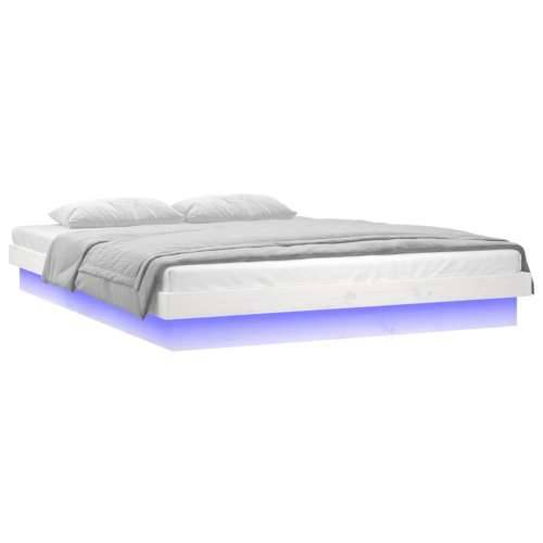 LED okvir za krevet bijela 140 x 190 cm od masivnog drva Cijena