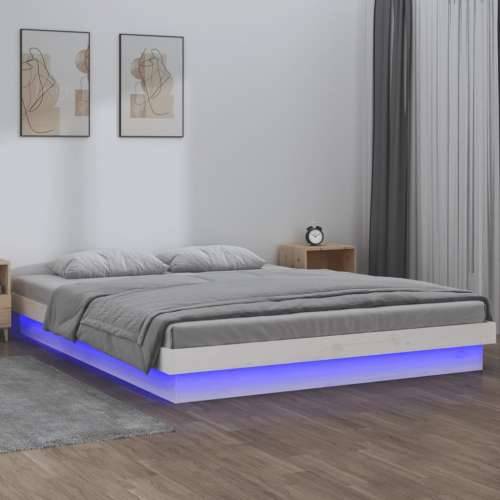 LED okvir za krevet bijela 140 x 190 cm od masivnog drva - Bijela 140 x 190 cm Cijena