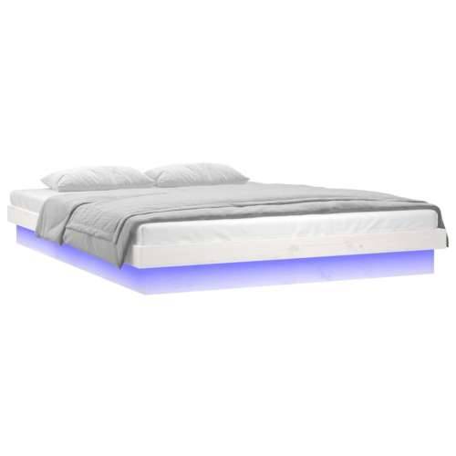 LED okvir za krevet bijela 140 x 190 cm od masivnog drva - Bijela 140 x 190 cm Cijena