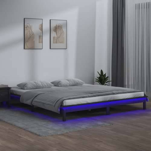 LED okvir kreveta sivi 135 x 90 cm bračni od masivnog drva