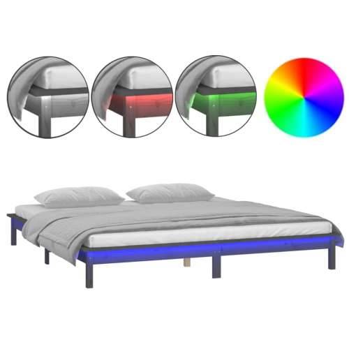 LED okvir kreveta sivi 135 x 90 cm bračni od masivnog drva Cijena