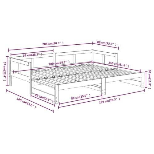 Dnevni krevet na izvlačenje masivna borovina 2x(80x200) cm - Prirodna 80 x 200 cm Cijena