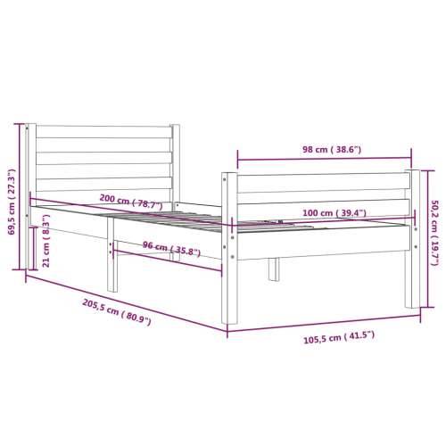 Okvir za krevet od masivnog drva sivi 100 x 200 cm - Siva 100 x 200 cm Cijena