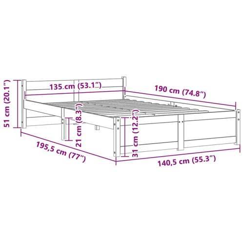 Okvir za krevet od masivnog drva sivi 135 x 190 cm bračni - Siva 135 x 190 cm Cijena
