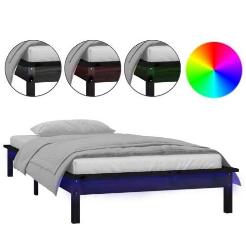 LED okvir za krevet crni 90 x 200 cm od masivne borovine Cijena