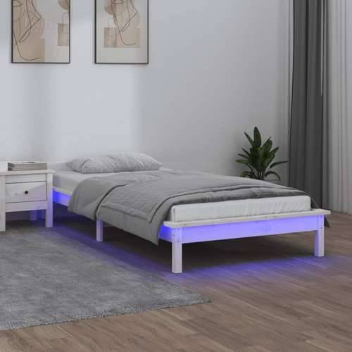 LED okvir za krevet bijeli 100 x 200 cm od masivnog drva - Bijela 100 x 200 cm Cijena