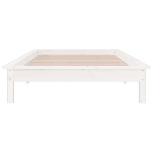 LED okvir za krevet bijeli 100 x 200 cm od masivnog drva - Bijela 100 x 200 cm Cijena