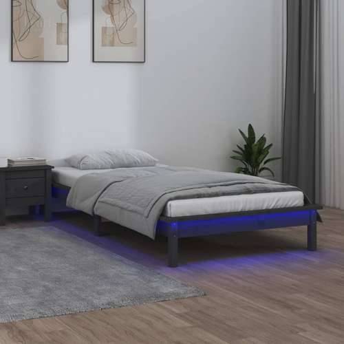 LED okvir za krevet sivi 100 x 200 cm od masivnog drva