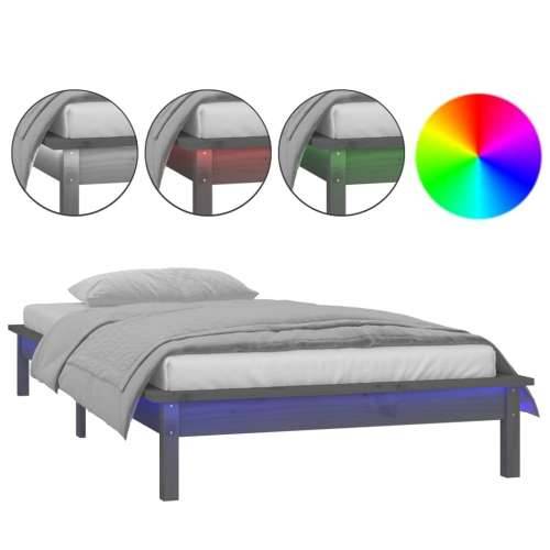 LED okvir za krevet sivi 100 x 200 cm od masivnog drva Cijena