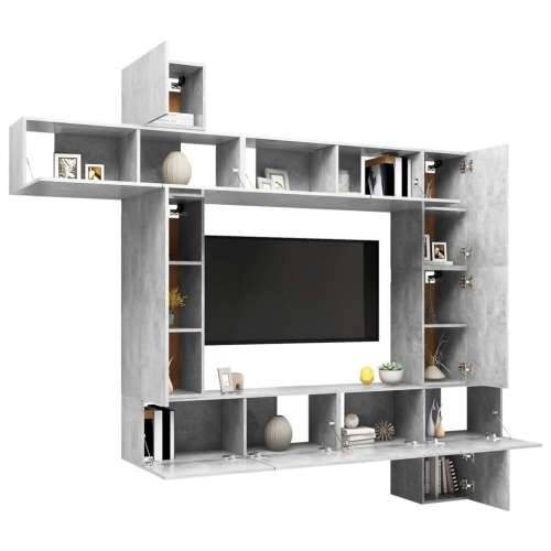 9-dijelni set TV ormarića siva boja betona konstruirano drvo - Beton siva 9 100 cm Cijena