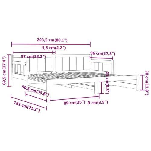 Dnevni ležaj na izvlačenje od masivne borovine 2 x (90x200) cm - Prirodna 90 x 200 cm Cijena