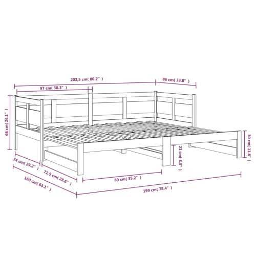Dnevni krevet na izvlačenje masivna borovina 2x(80x200) cm - Prirodna 80 x 200 cm Cijena