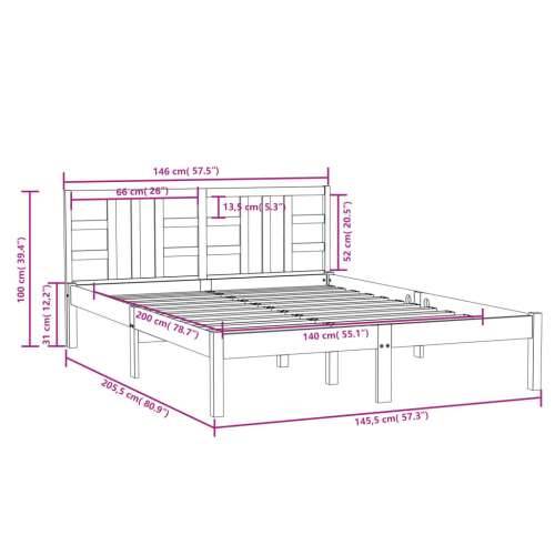 Okvir za krevet od masivnog drva 140 x 200 cm - Prirodna 140 x 200 cm Cijena