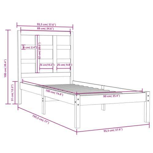 Okvir za krevet od masivnog drva 90 x 190 cm jednokrevetni - Prirodna 90 x 190 cm Cijena