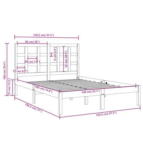 Okvir za krevet od masivnog drva 140 x 190 cm - Prirodna 140 x 190 cm Cijena