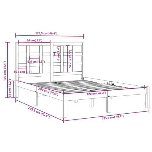 Okvir za krevet od masivnog drva 120 x 200 cm - Prirodna 120 x 200 cm Cijena