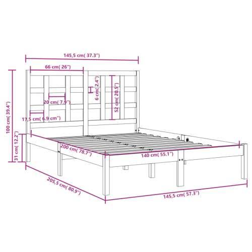Okvir za krevet od masivnog drva 140 x 200 cm - Prirodna 140 x 200 cm Cijena