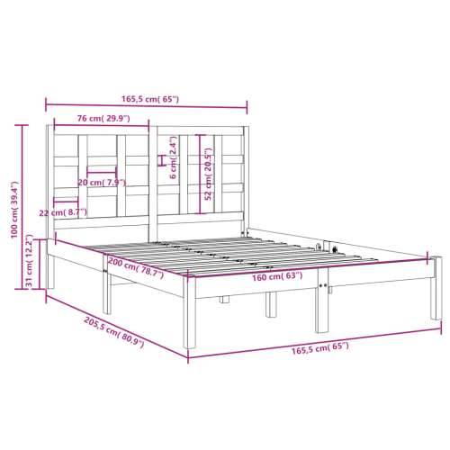 Okvir za krevet od masivnog drva 160 x 200 cm - Prirodna 160 x 200 cm Cijena