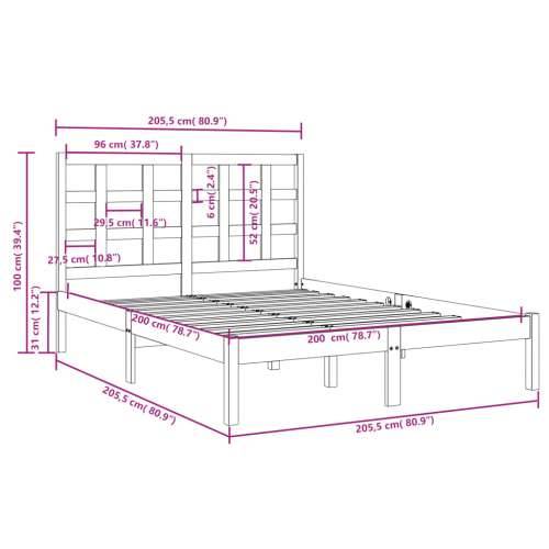 Okvir za krevet od masivnog drva 200 x 200 cm - Prirodna 200 x 200 cm Cijena