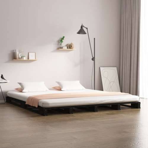 Krevet od paleta crni 150 x 200 cm masivna borovina bračni Cijena