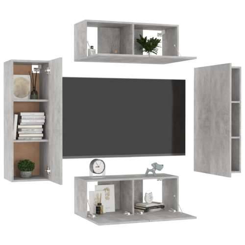 4-dijelni set TV ormarića siva boja betona konstruirano drvo - Beton siva 4 80 cm Cijena