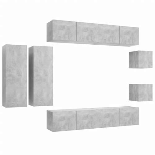 8-dijelni set TV ormarića siva boja betona konstruirano drvo Beton siva 8 80 cm Cijena