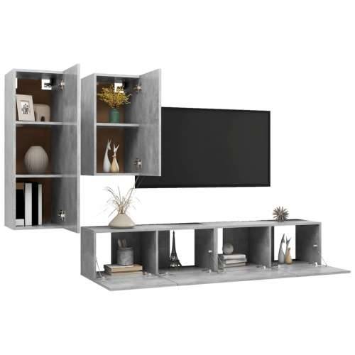 4-dijelni set TV ormarića siva boja betona konstruirano drvo - Beton siva 4 80 cm Cijena